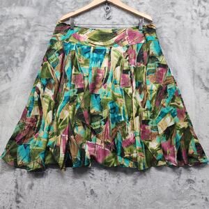 Sunny Leigh Skirt Womens 16 Multicolor Ruffled A-Line Lined Midi Preppy Side Zip